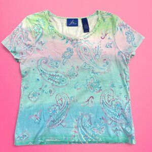 Vintage Y2K paisley tee with beaded neckline